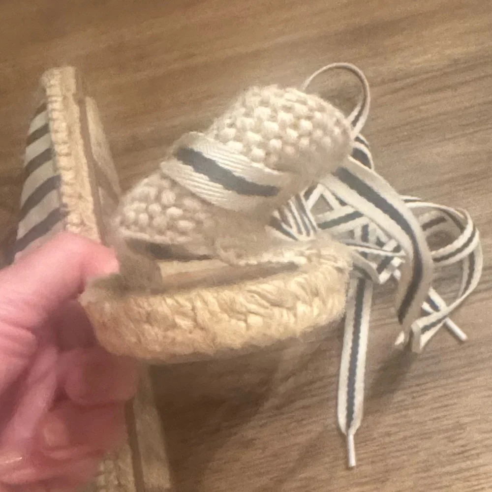 J.Crew D’Orsay Espadrille Women’s Stripe Lace Up Sandal Navy Cream Size 8